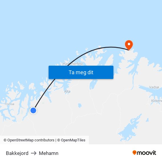 Bakkejord to Mehamn map