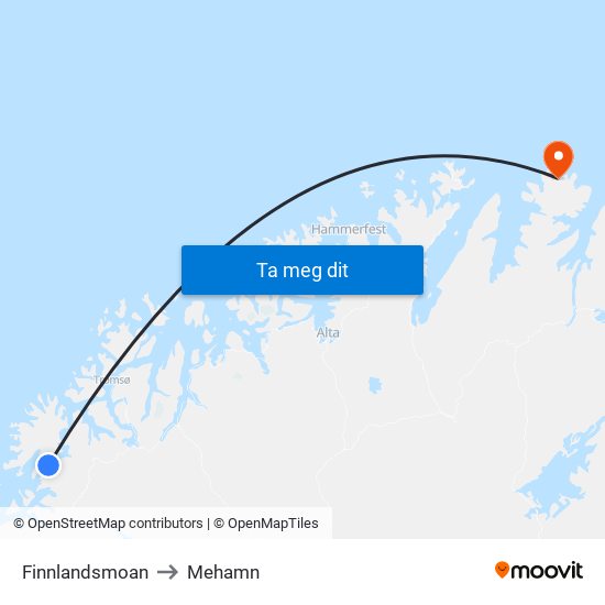 Finnlandsmoan to Mehamn map