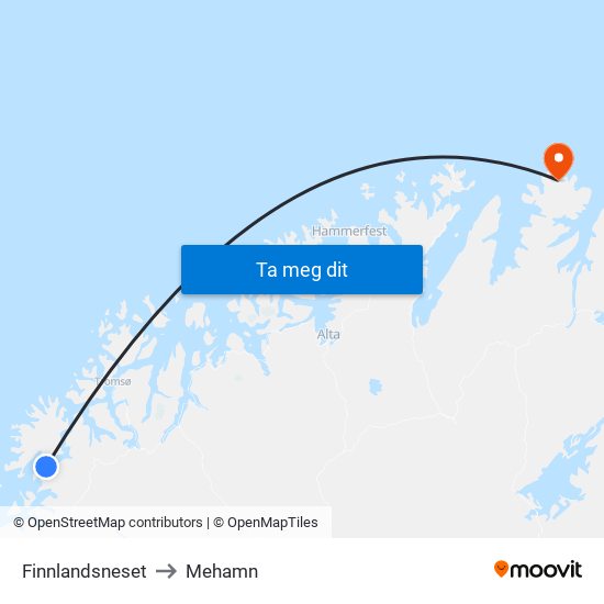 Finnlandsneset to Mehamn map