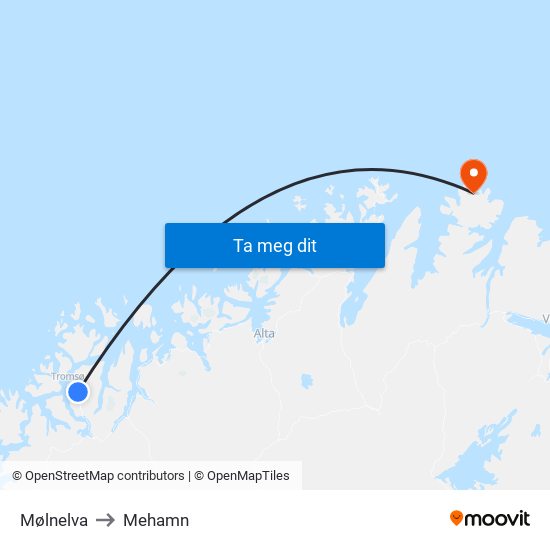 Mølnelva to Mehamn map