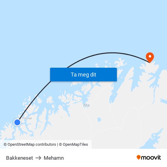 Bakkeneset to Mehamn map