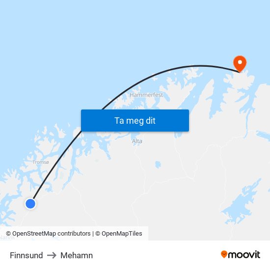 Finnsund to Mehamn map