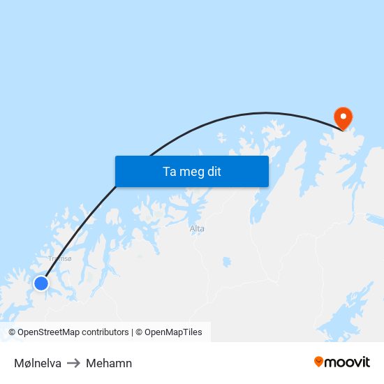 Mølnelva to Mehamn map