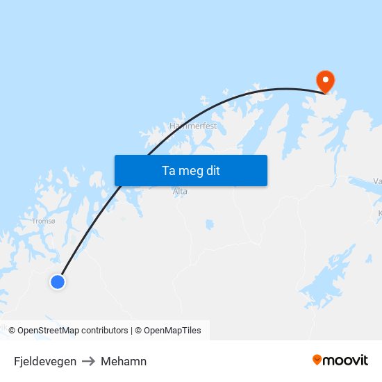 Fjeldevegen to Mehamn map