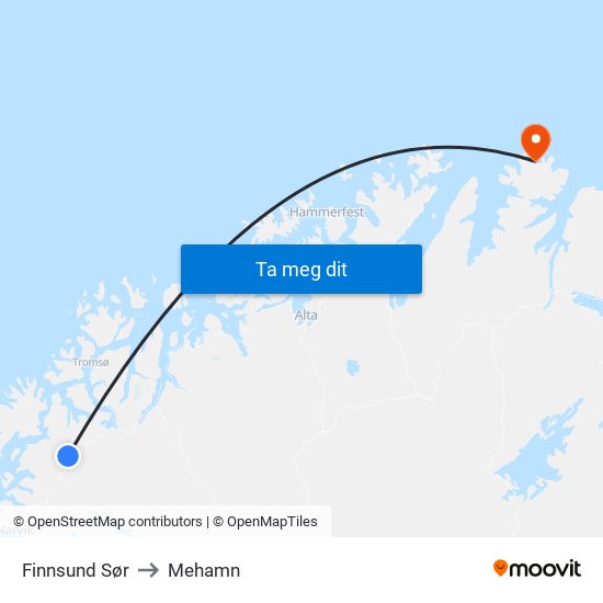 Finnsund Sør to Mehamn map