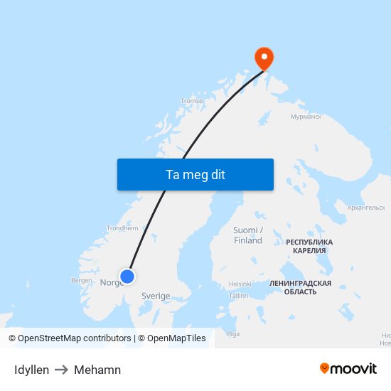 Idyllen to Mehamn map