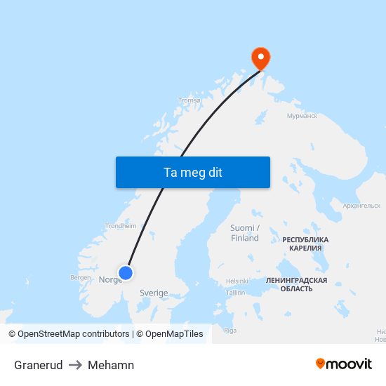 Granerud to Mehamn map