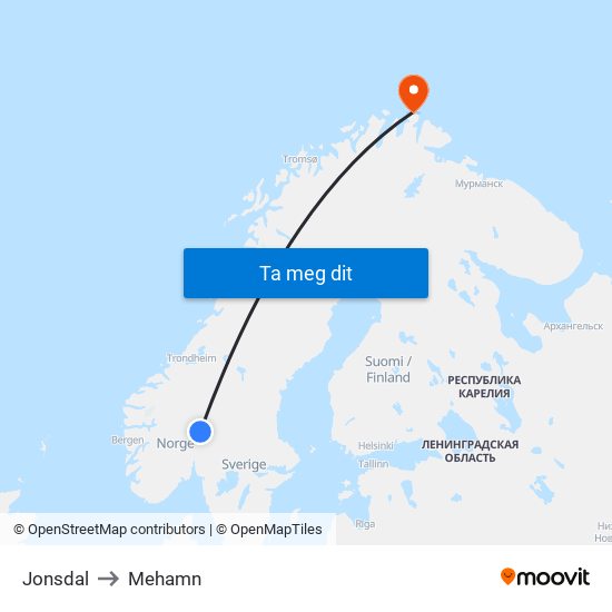 Jonsdal to Mehamn map
