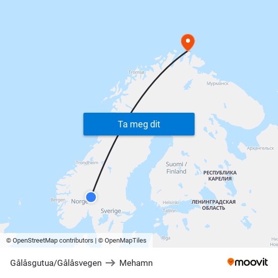 Gålåsgutua/Gålåsvegen to Mehamn map