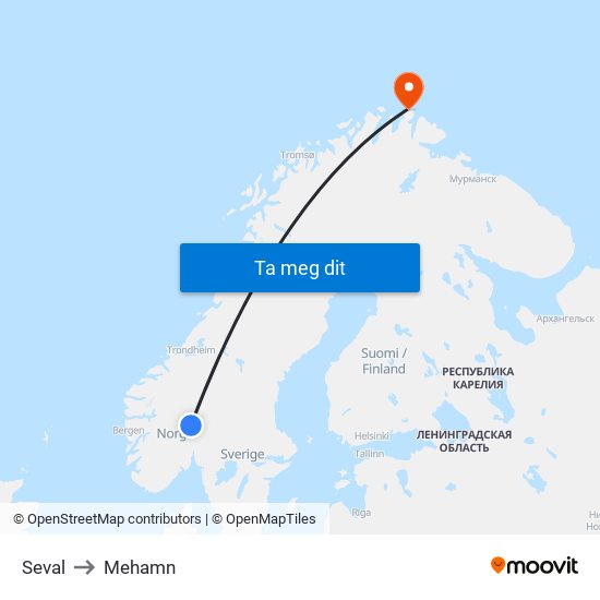 Seval to Mehamn map
