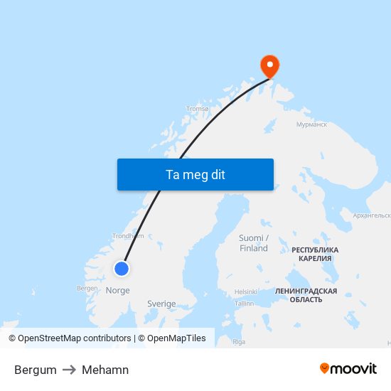 Bergum to Mehamn map