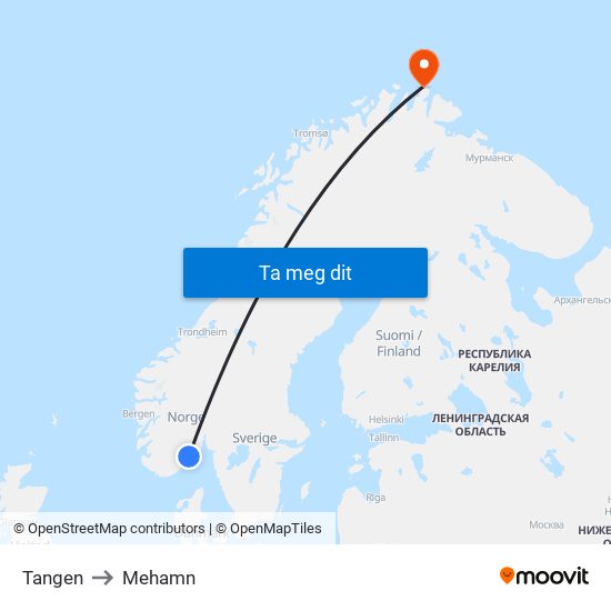 Tangen to Mehamn map