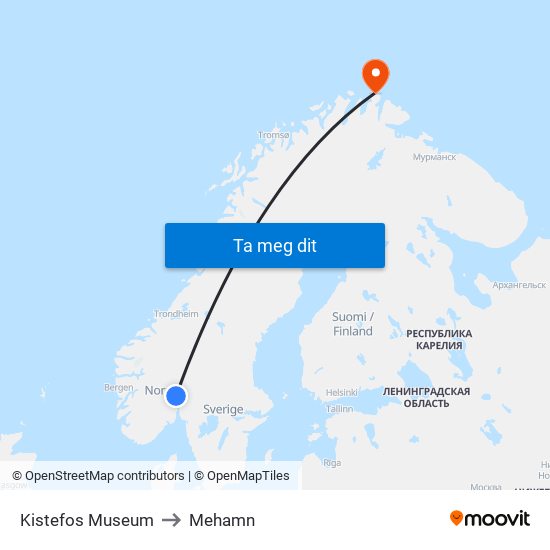 Kistefos Museum to Mehamn map