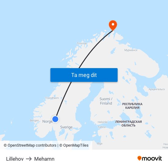 Lillehov to Mehamn map