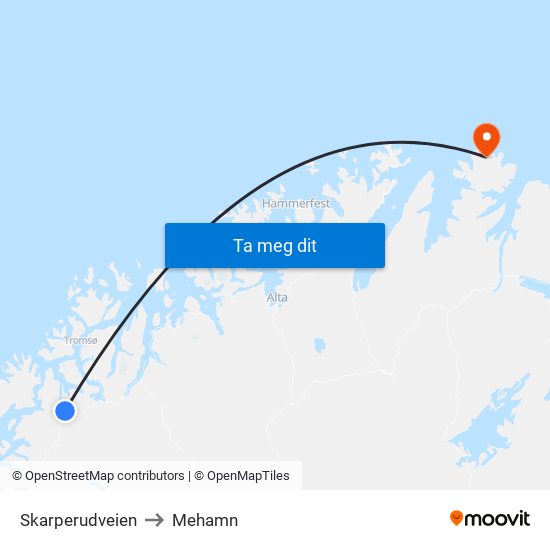 Skarperudveien to Mehamn map