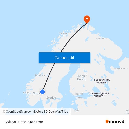 Kvitbrua to Mehamn map