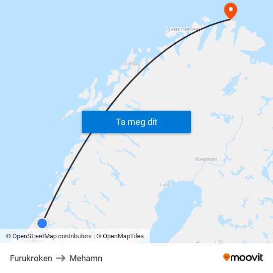 Furukroken to Mehamn map