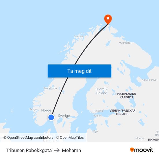 Tribunen Rabekkgata to Mehamn map