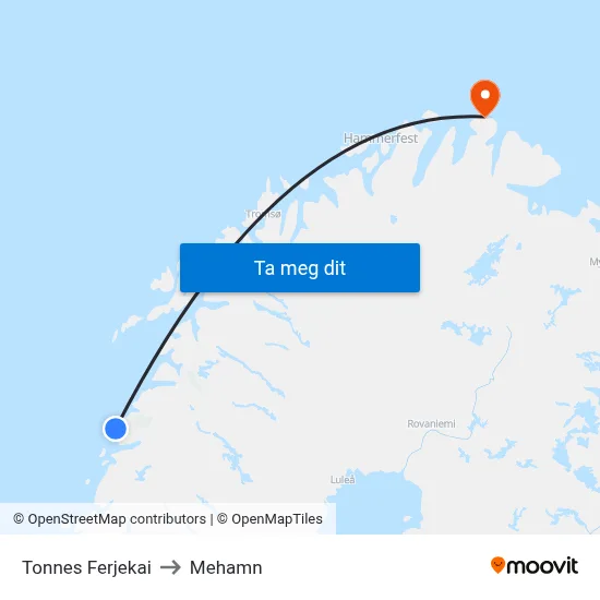 Tonnes Ferjekai to Mehamn map
