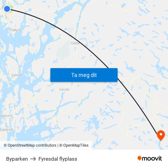 Byparken to Fyresdal flyplass map