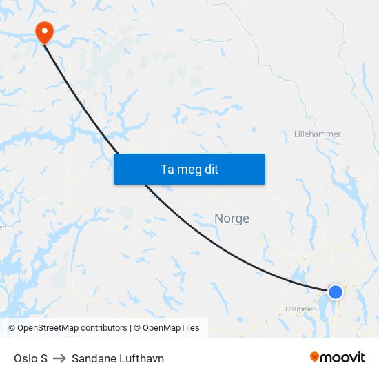 Oslo S to Sandane Lufthavn map