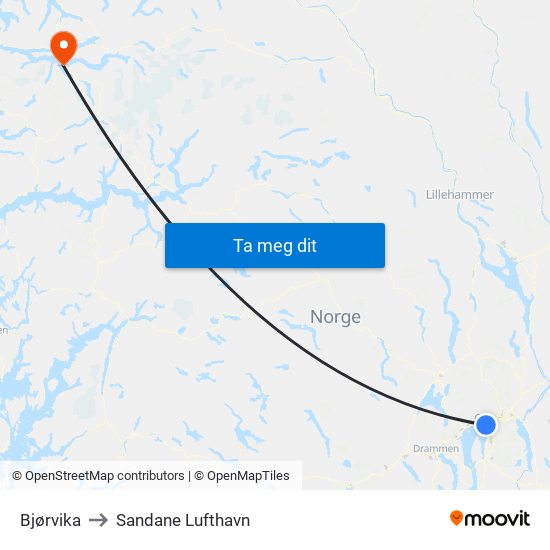 Bjørvika to Sandane Lufthavn map