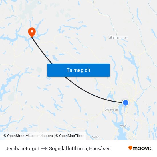 Jernbanetorget to Sogndal lufthamn, Haukåsen map