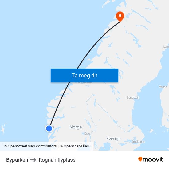 Byparken to Rognan flyplass map