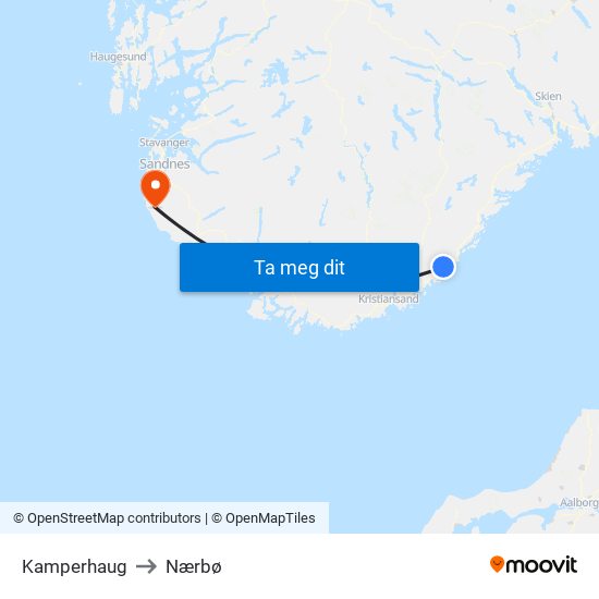 Kamperhaug to Nærbø map