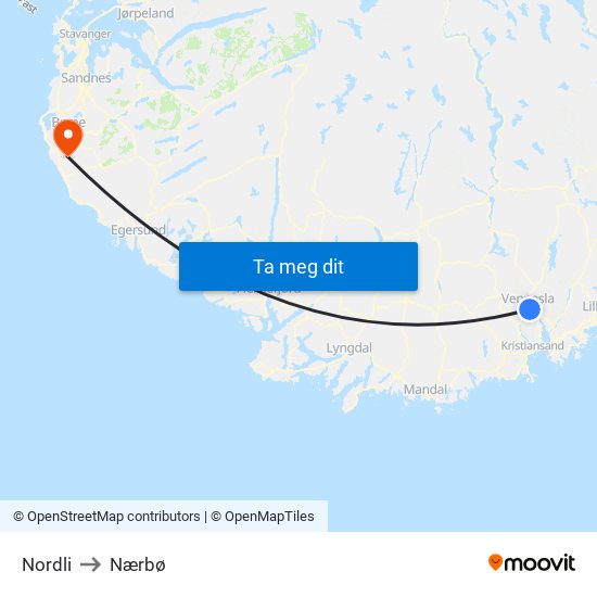 Nordli to Nærbø map