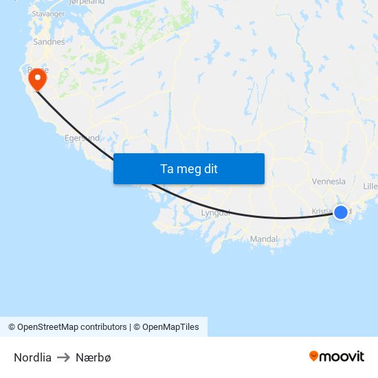 Nordlia to Nærbø map