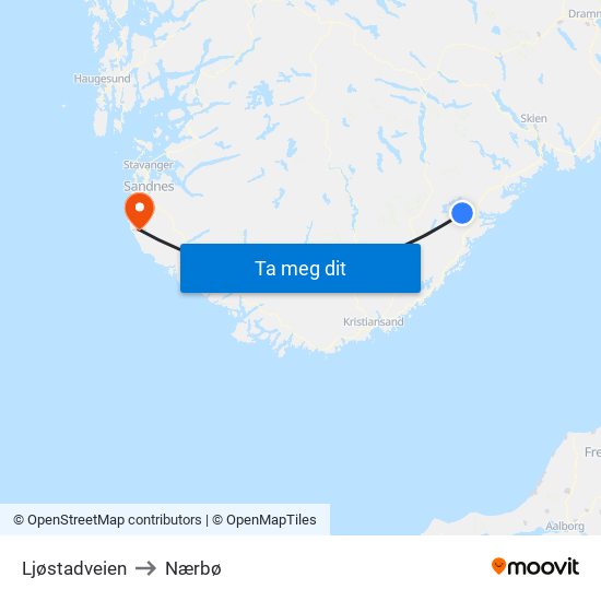 Ljøstadveien to Nærbø map