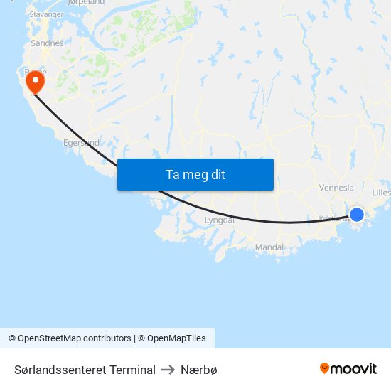 Sørlandssenteret Terminal to Nærbø map