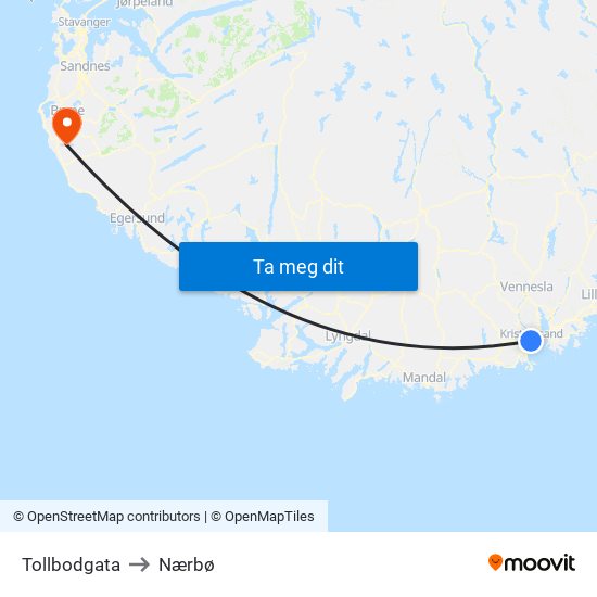 Tollbodgata to Nærbø map