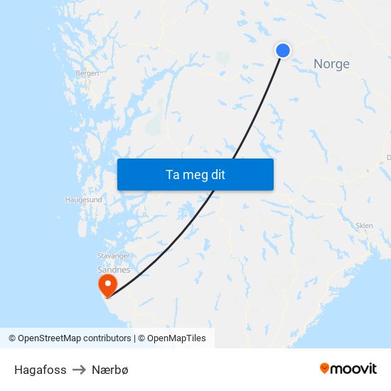 Hagafoss to Nærbø map