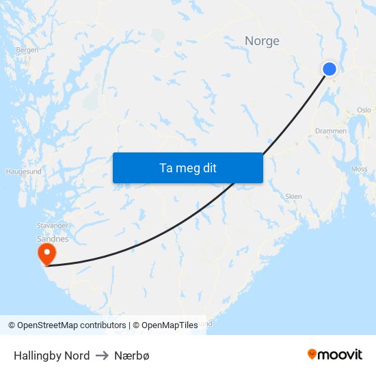 Hallingby Nord to Nærbø map