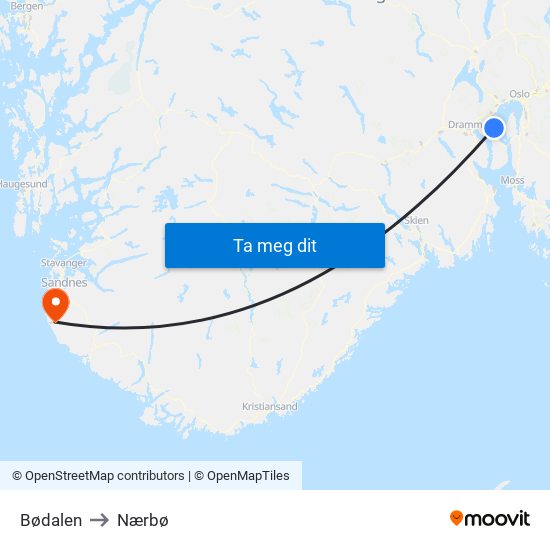 Bødalen to Nærbø map