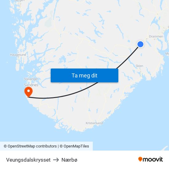Veungsdalskrysset to Nærbø map