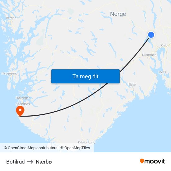 Botilrud to Nærbø map