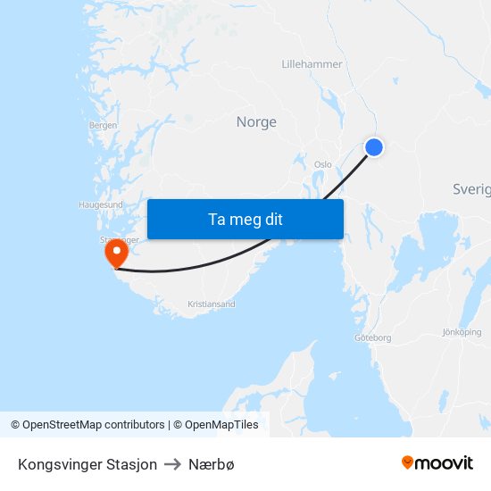 Kongsvinger Stasjon to Nærbø map