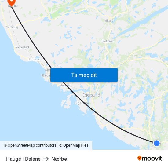 Hauge I Dalane to Nærbø map