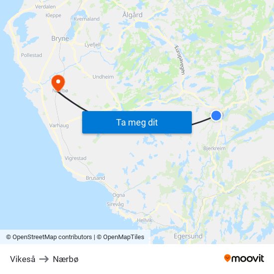 Vikeså to Nærbø map