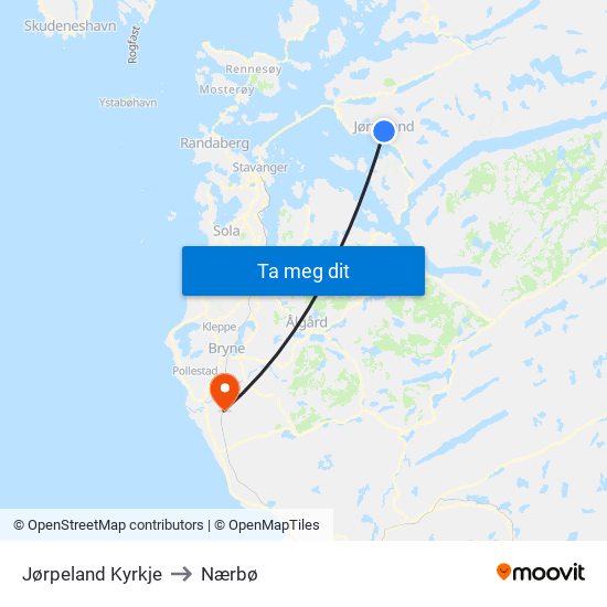 Jørpeland Kyrkje to Nærbø map