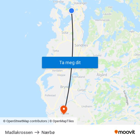 Madlakrossen to Nærbø map
