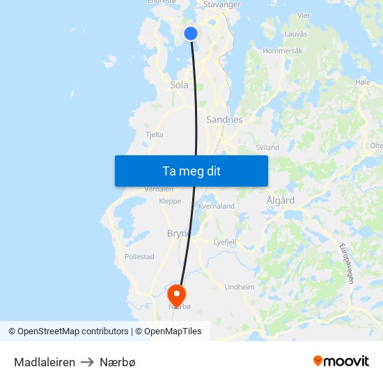 Madlaleiren to Nærbø map