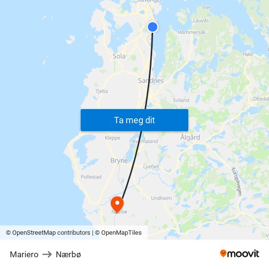 Mariero to Nærbø map
