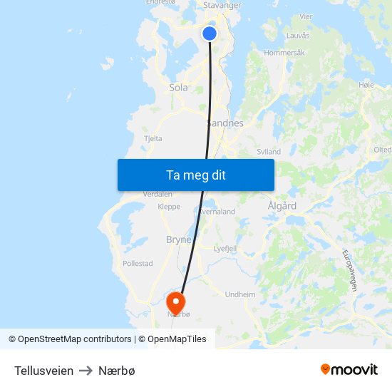 Tellusveien to Nærbø map