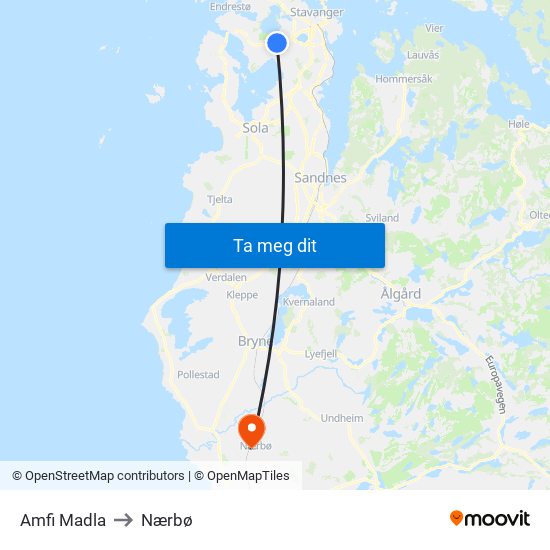 Amfi Madla to Nærbø map