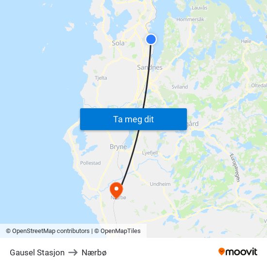 Gausel Stasjon to Nærbø map