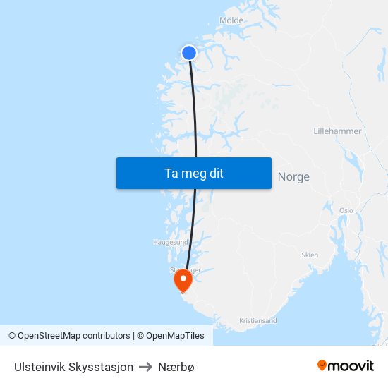 Ulsteinvik Skysstasjon to Nærbø map